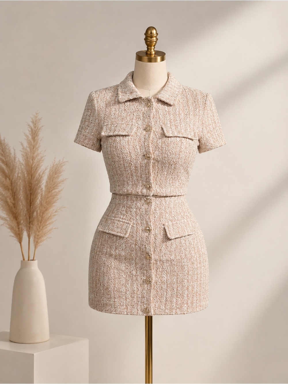NWT Pink Tweed 2 Piece Skirt Set